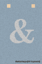 A simulated image of the stitched needlepoint design: Banner 18m Squared Ampersand White on Light Blue. Not A.I. generated.