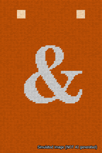 A simulated image of the stitched needlepoint design: Banner 18m Squared Ampersand White on Orange. Not A.I. generated.