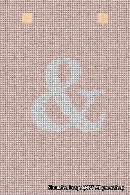 A simulated image of the stitched needlepoint design: Banner 18m Squared Ampersand White on Pink. Not A.I. generated.