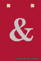 A simulated image of the stitched needlepoint design: Banner 18m Squared Ampersand White on Red. Not A.I. generated.
