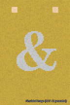 A simulated image of the stitched needlepoint design: Banner 18m Squared Ampersand White on Yellow. Not A.I. generated.