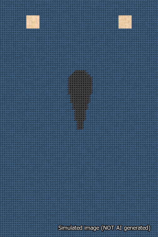 A simulated image of the stitched needlepoint design: Banner 18m Squared Apostrophe Black on Blue. Not A.I. generated.