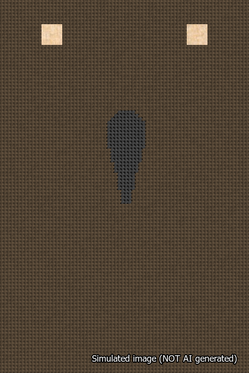 A simulated image of the stitched needlepoint design: Banner 18m Squared Apostrophe Black on Brown. Not A.I. generated.