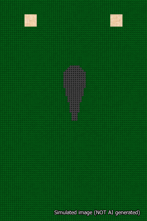 A simulated image of the stitched needlepoint design: Banner 18m Squared Apostrophe Black on Green. Not A.I. generated.