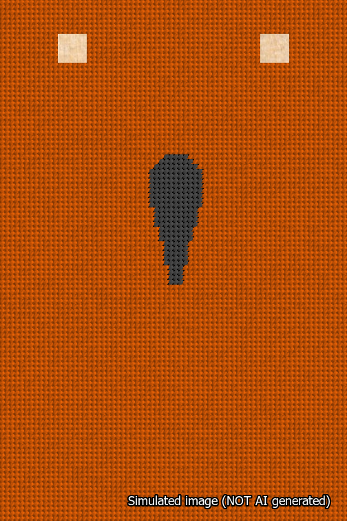 A simulated image of the stitched needlepoint design: Banner 18m Squared Apostrophe Black on Orange. Not A.I. generated.