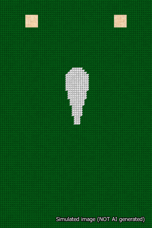 A simulated image of the stitched needlepoint design: Banner 18m Squared Apostrophe White on Green. Not A.I. generated.