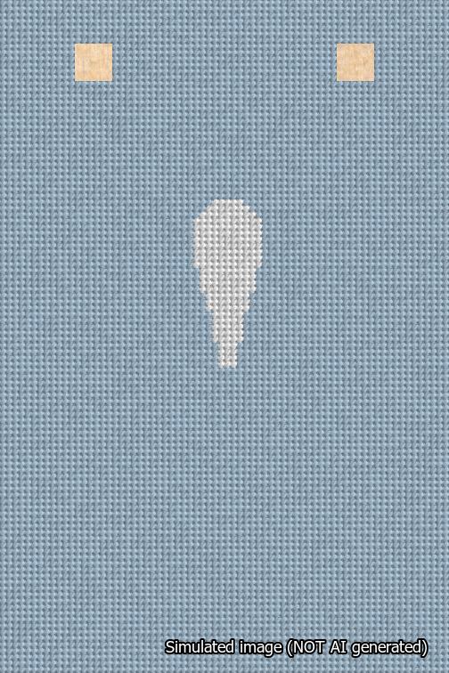 A simulated image of the stitched needlepoint design: Banner 18m Squared Apostrophe White on Light Blue. Not A.I. generated.