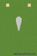 A simulated image of the stitched needlepoint design: Banner 18m Squared Apostrophe White on Light Green. Not A.I. generated.