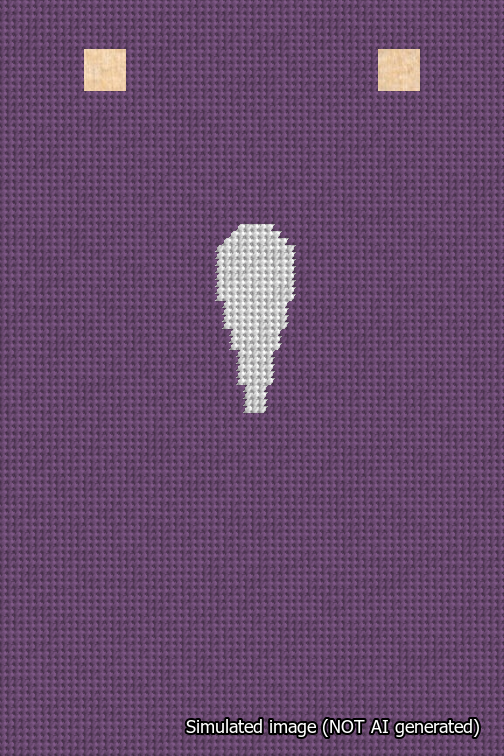 A simulated image of the stitched needlepoint design: Banner 18m Squared Apostrophe White on Purple. Not A.I. generated.
