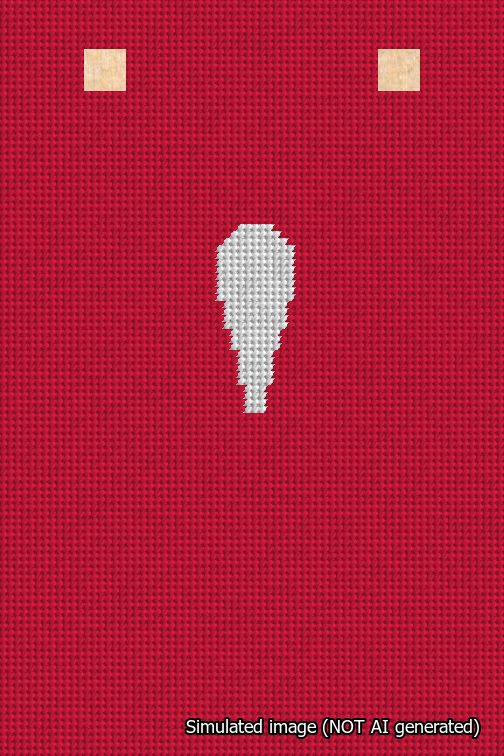 A simulated image of the stitched needlepoint design: Banner 18m Squared Apostrophe White on Red. Not A.I. generated.