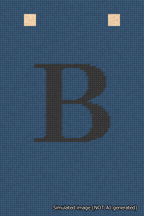 A simulated image of the stitched needlepoint design: Banner 18m Squared B Black on Blue. Not A.I. generated.