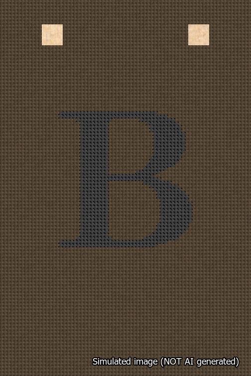A simulated image of the stitched needlepoint design: Banner 18m Squared B Black on Brown. Not A.I. generated.