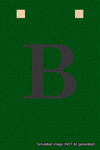 A simulated image of the stitched needlepoint design: Banner 18m Squared B Black on Green. Not A.I. generated.