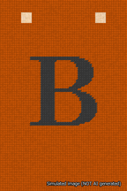 A simulated image of the stitched needlepoint design: Banner 18m Squared B Black on Orange. Not A.I. generated.