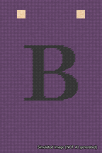 A simulated image of the stitched needlepoint design: Banner 18m Squared B Black on Purple. Not A.I. generated.