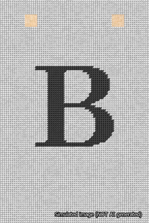 A simulated image of the stitched needlepoint design: Banner 18m Squared B Black on White. Not A.I. generated.