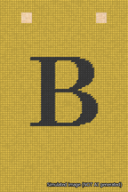 A simulated image of the stitched needlepoint design: Banner 18m Squared B Black on Yellow. Not A.I. generated.