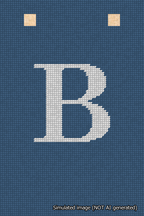 A simulated image of the stitched needlepoint design: Banner 18m Squared B White on Blue. Not A.I. generated.