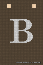 A simulated image of the stitched needlepoint design: Banner 18m Squared B White on Brown. Not A.I. generated.