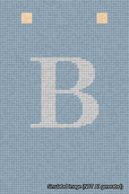 A simulated image of the stitched needlepoint design: Banner 18m Squared B White on Light Blue. Not A.I. generated.