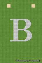 A simulated image of the stitched needlepoint design: Banner 18m Squared B White on Light Green. Not A.I. generated.