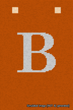 A simulated image of the stitched needlepoint design: Banner 18m Squared B White on Orange. Not A.I. generated.