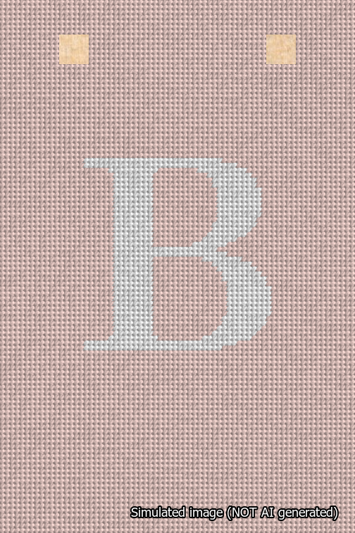 A simulated image of the stitched needlepoint design: Banner 18m Squared B White on Pink. Not A.I. generated.