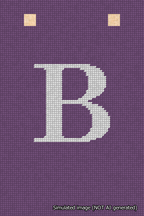 A simulated image of the stitched needlepoint design: Banner 18m Squared B White on Purple. Not A.I. generated.