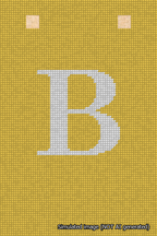 A simulated image of the stitched needlepoint design: Banner 18m Squared B White on Yellow. Not A.I. generated.