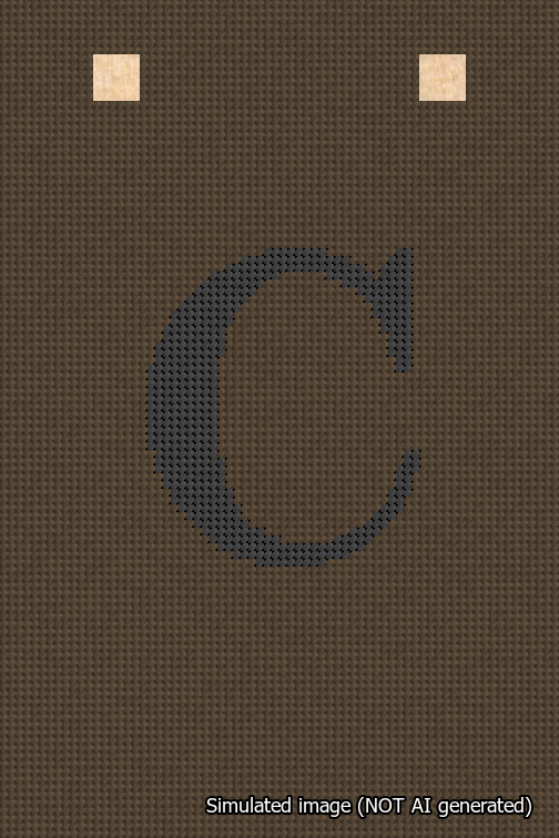 A simulated image of the stitched needlepoint design: Banner 18m Squared C Black on Brown. Not A.I. generated.