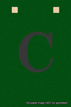 A simulated image of the stitched needlepoint design: Banner 18m Squared C Black on Green. Not A.I. generated.