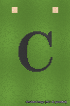 A simulated image of the stitched needlepoint design: Banner 18m Squared C Black on Light Green. Not A.I. generated.