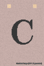 A simulated image of the stitched needlepoint design: Banner 18m Squared C Black on Pink. Not A.I. generated.