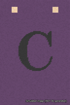 A simulated image of the stitched needlepoint design: Banner 18m Squared C Black on Purple. Not A.I. generated.