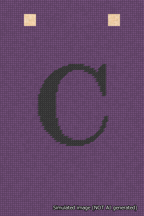 A simulated image of the stitched needlepoint design: Banner 18m Squared C Black on Purple. Not A.I. generated.