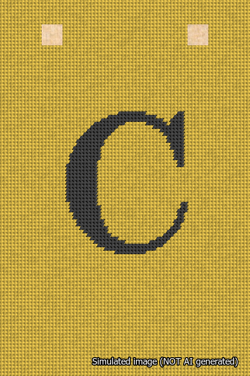 A simulated image of the stitched needlepoint design: Banner 18m Squared C Black on Yellow. Not A.I. generated.