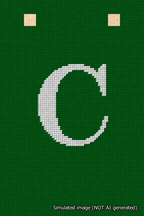 A simulated image of the stitched needlepoint design: Banner 18m Squared C White on Green. Not A.I. generated.