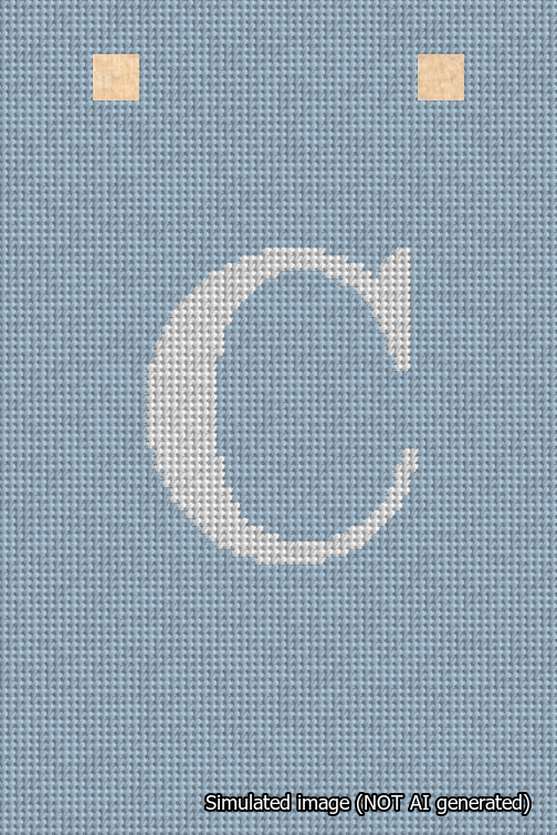 A simulated image of the stitched needlepoint design: Banner 18m Squared C White on Light Blue. Not A.I. generated.