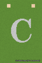 A simulated image of the stitched needlepoint design: Banner 18m Squared C White on Light Green. Not A.I. generated.