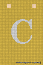 A simulated image of the stitched needlepoint design: Banner 18m Squared C White on Yellow. Not A.I. generated.