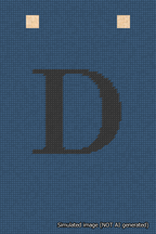 A simulated image of the stitched needlepoint design: Banner 18m Squared D Black on Blue. Not A.I. generated.