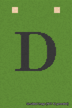 A simulated image of the stitched needlepoint design: Banner 18m Squared D Black on Light Green. Not A.I. generated.