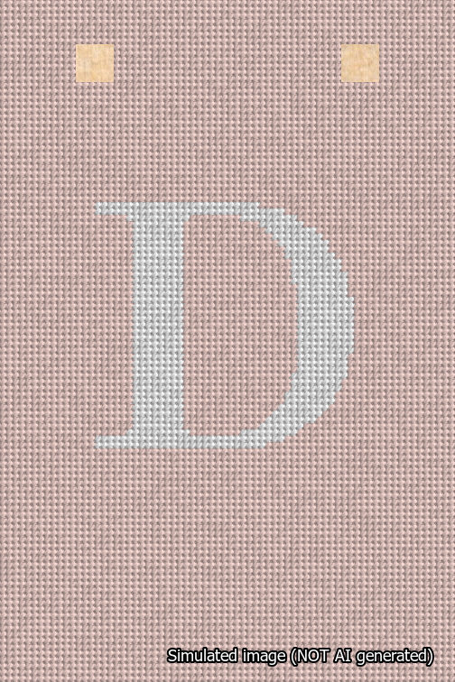 A simulated image of the stitched needlepoint design: Banner 18m Squared D White on Pink. Not A.I. generated.