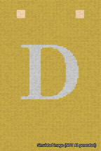 A simulated image of the stitched needlepoint design: Banner 18m Squared D White on Yellow. Not A.I. generated.