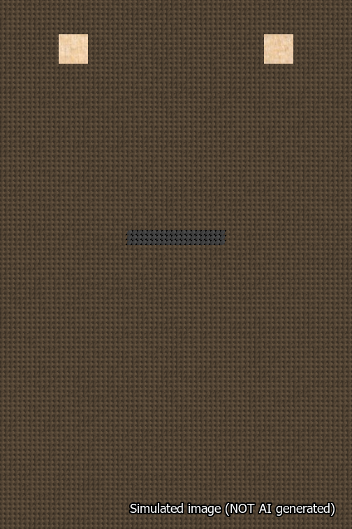 A simulated image of the stitched needlepoint design: Banner 18m Squared Dash Black on Brown. Not A.I. generated.