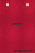 A simulated image of the stitched needlepoint design: Banner 18m Squared Dash Black on Red. Not A.I. generated.