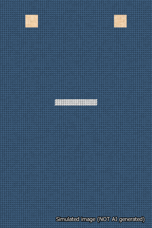 A simulated image of the stitched needlepoint design: Banner 18m Squared Dash White on Blue. Not A.I. generated.