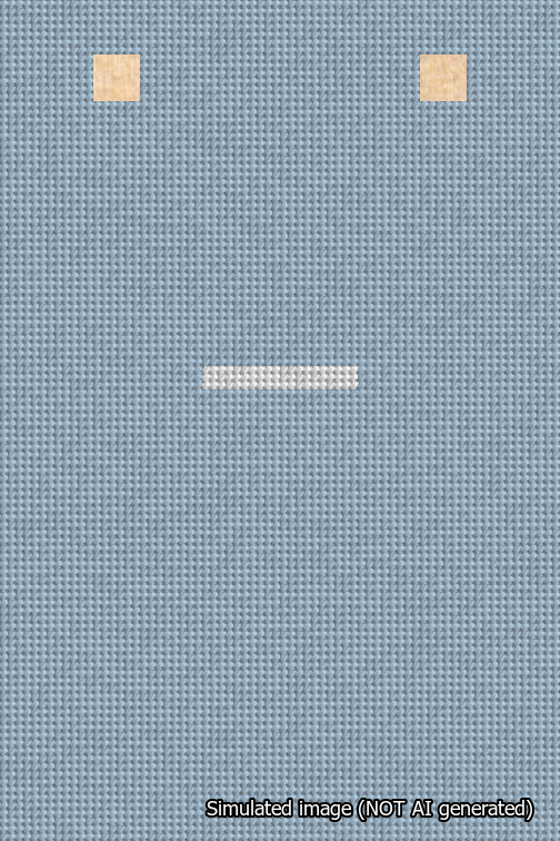 A simulated image of the stitched needlepoint design: Banner 18m Squared Dash White on Light Blue. Not A.I. generated.