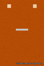 A simulated image of the stitched needlepoint design: Banner 18m Squared Dash White on Orange. Not A.I. generated.