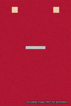 A simulated image of the stitched needlepoint design: Banner 18m Squared Dash White on Red. Not A.I. generated.